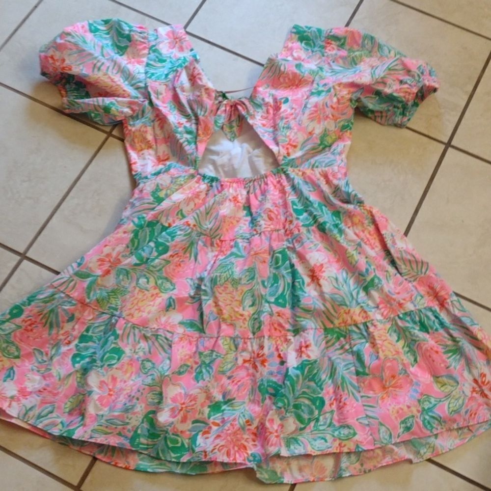 NWT Lilly Pulitzer Nalani Dress puff sleeve pink green size 16 - Picture 8 of 14